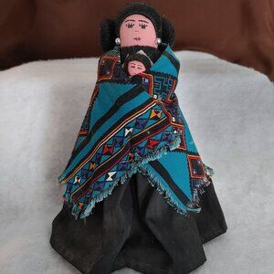 Handcrafted Navajo Cloth Folk Doll with Baby, Signed by Sylvana Nelson